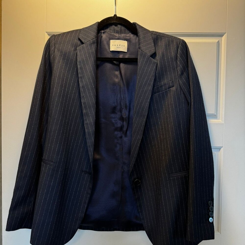 Sandro Blazer Navy Pinstripe